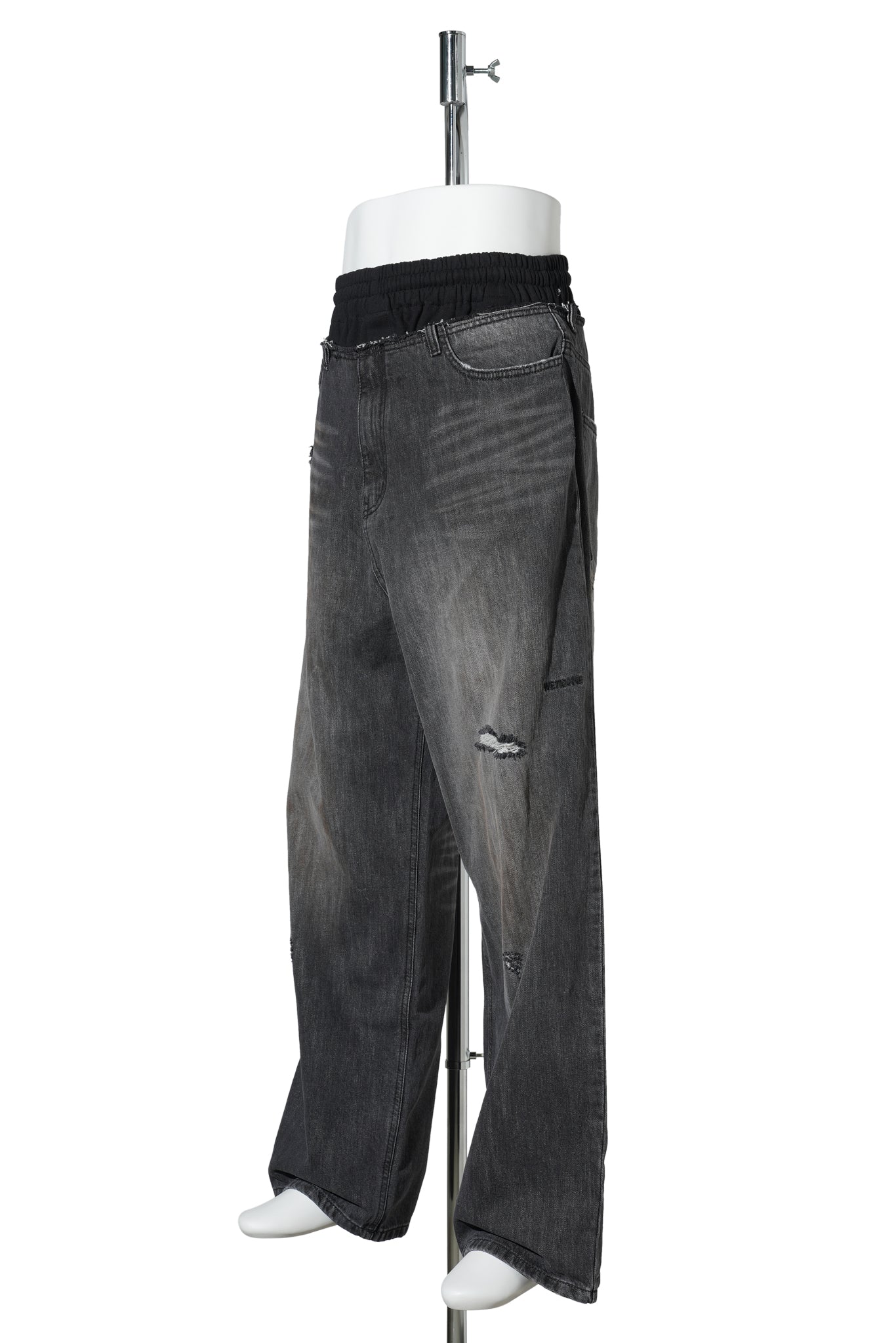 BLACK SWEATPANTS LAYERED DENIM PANTS / BLACK