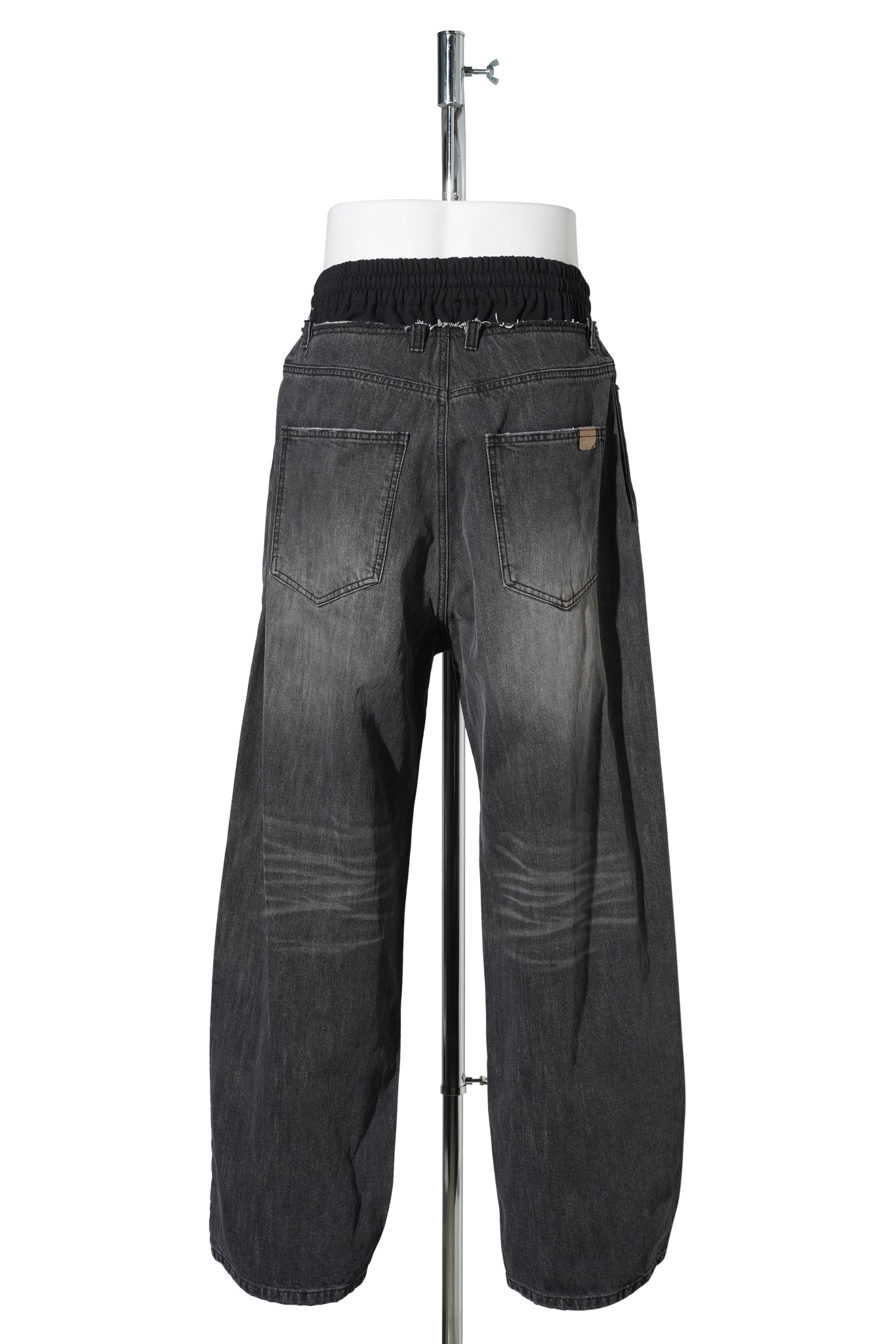 BLACK SWEATPANTS LAYERED DENIM PANTS / BLACK
