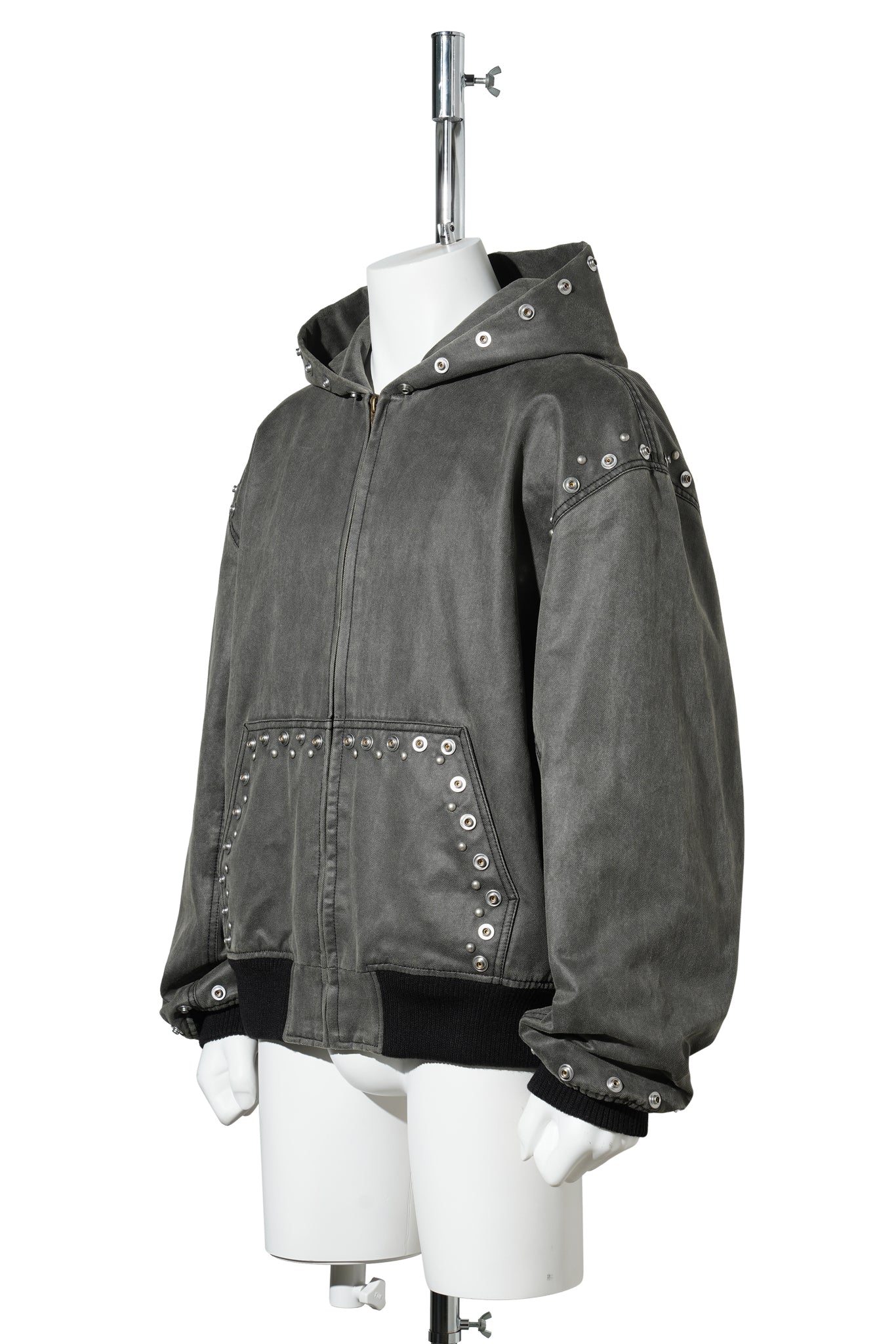 BLACK MENS STUDDED HOODIE JACKET / BLACK