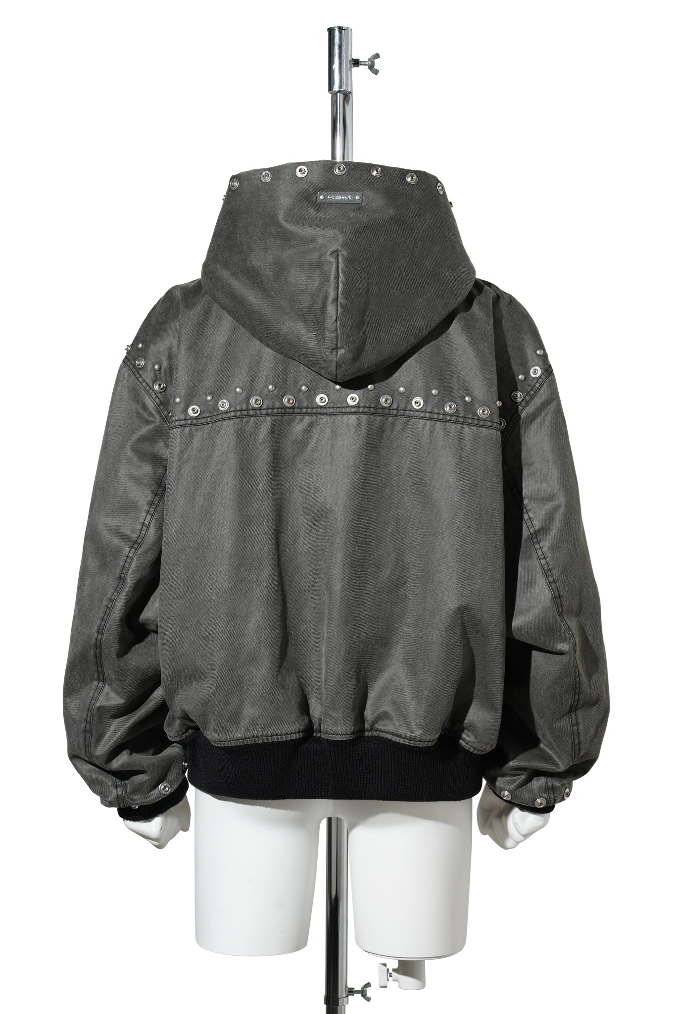 BLACK MENS STUDDED HOODIE JACKET / BLACK