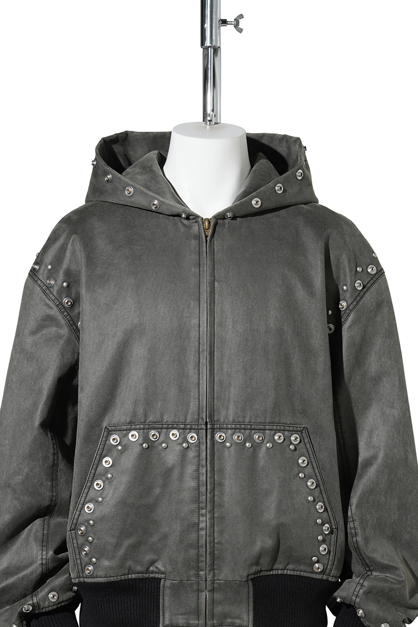 BLACK MENS STUDDED HOODIE JACKET / BLACK