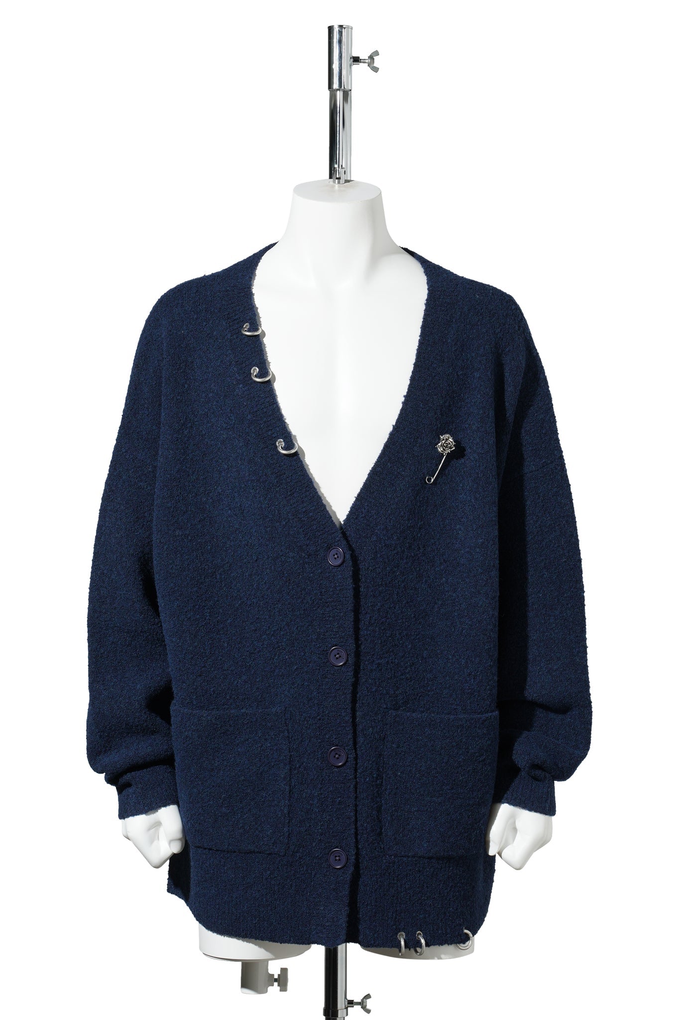 DARK NAVY ROSE WITH THORNS BOUCLE CARDIGAN / DARK NAVY