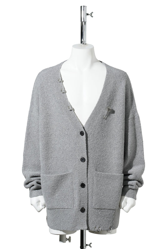 GREY ROSE WITH THORNS BOUCLE CARDIGAN / GREY