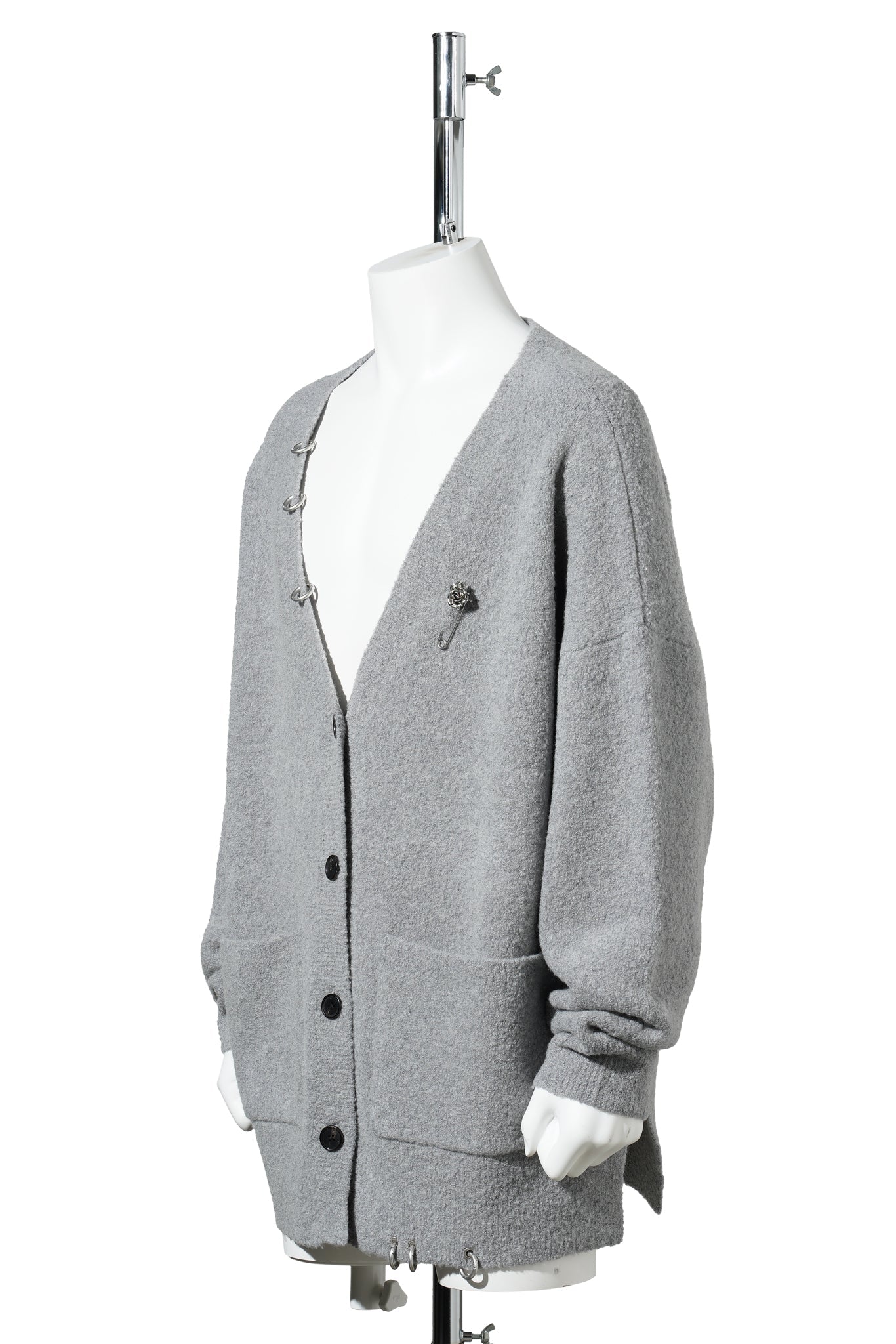 GREY ROSE WITH THORNS BOUCLE CARDIGAN / GREY