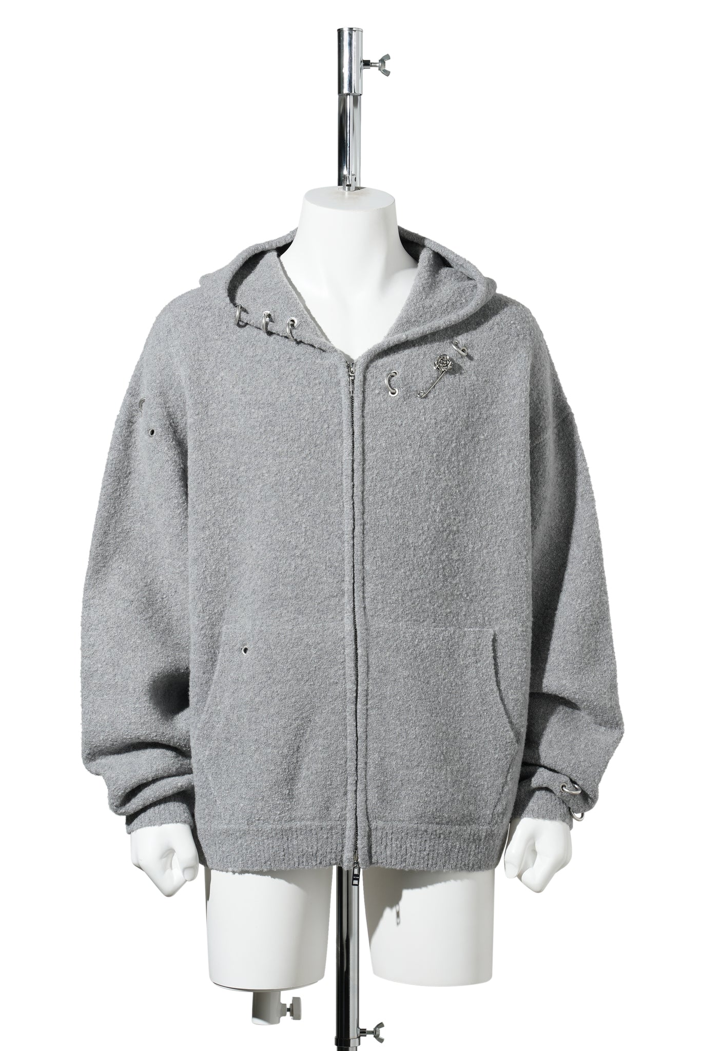 GREY ROSE WITH THORNS OVERSIZED ZIP-UP / GREY