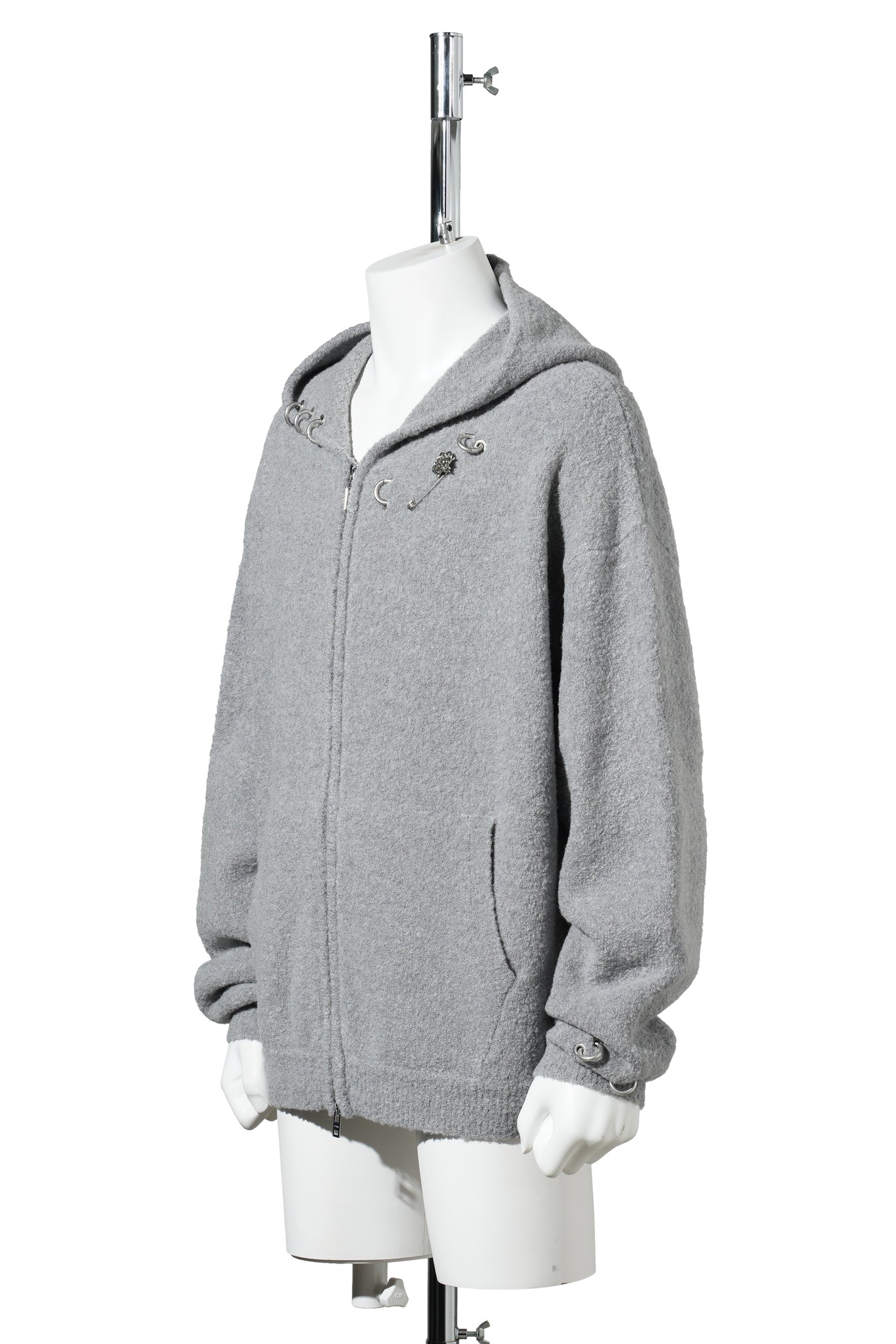 GREY ROSE WITH THORNS OVERSIZED ZIP-UP / GREY