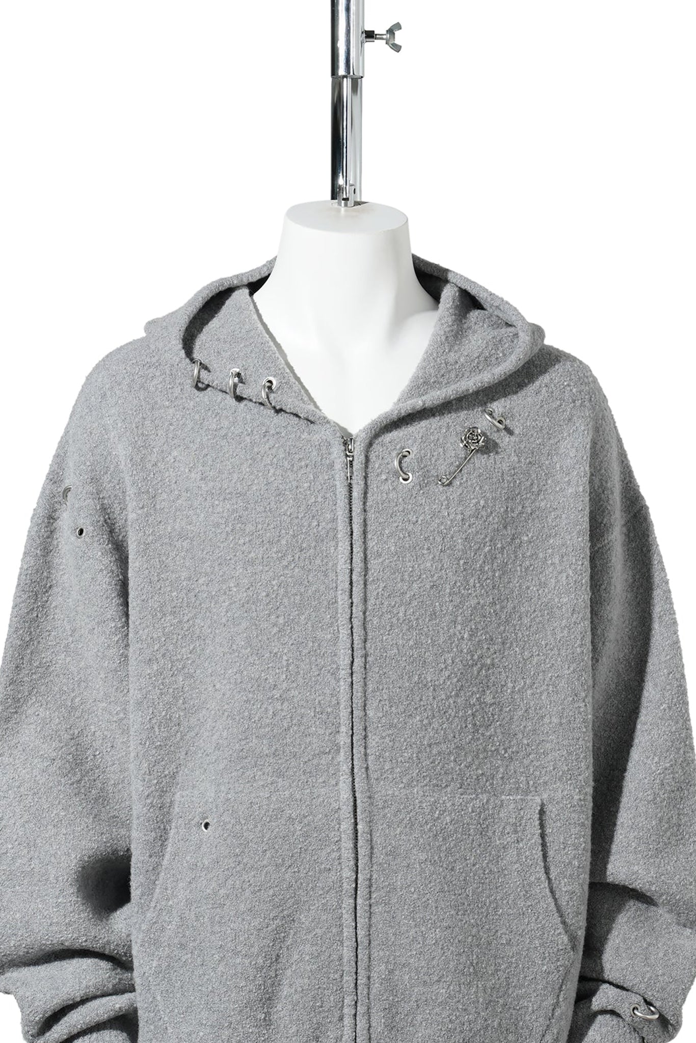 GREY ROSE WITH THORNS OVERSIZED ZIP-UP / GREY