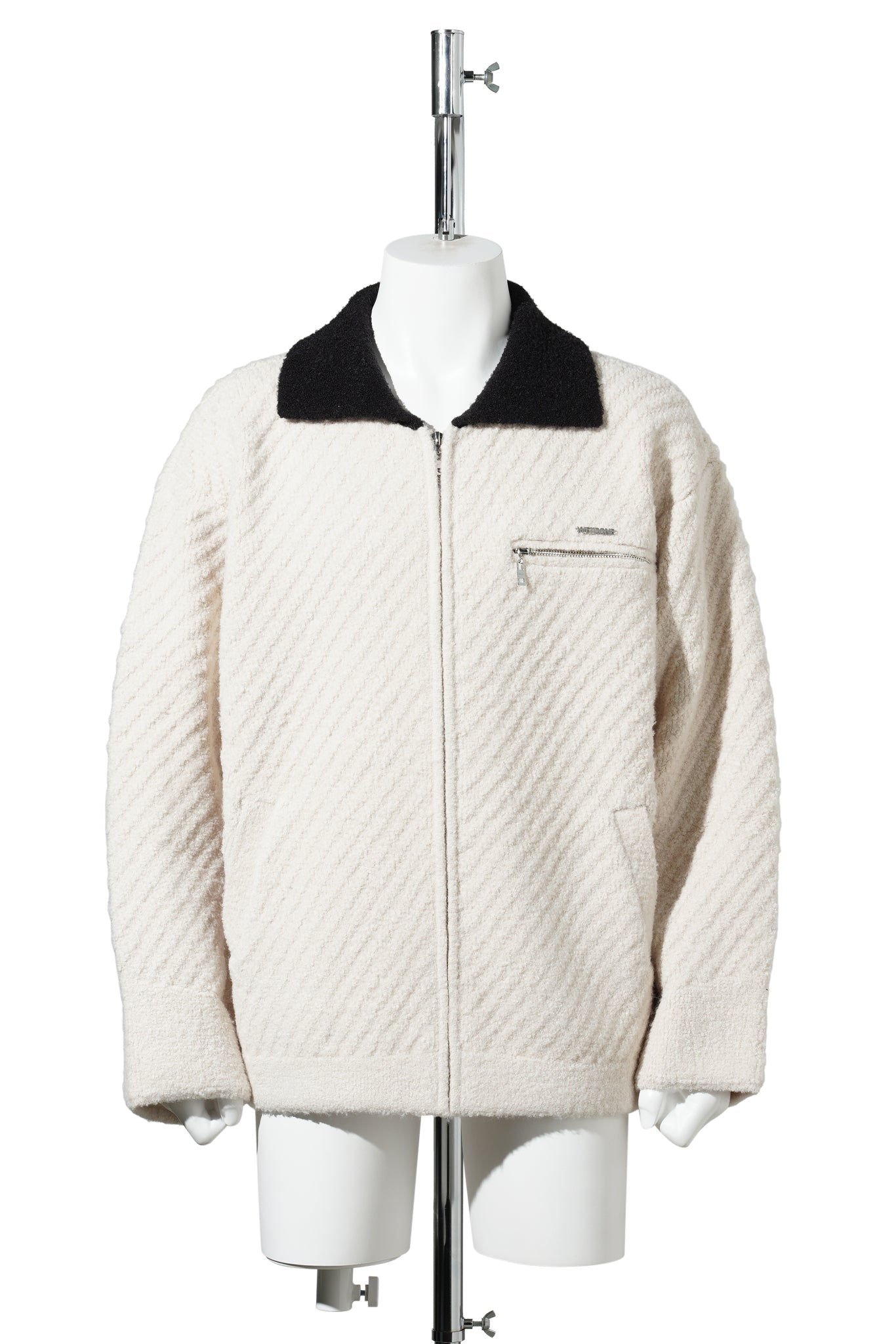 LIGHT BEIGE BOUCLE OVERSIZED KNIT WORK JACKET / LIGHT BEIGE