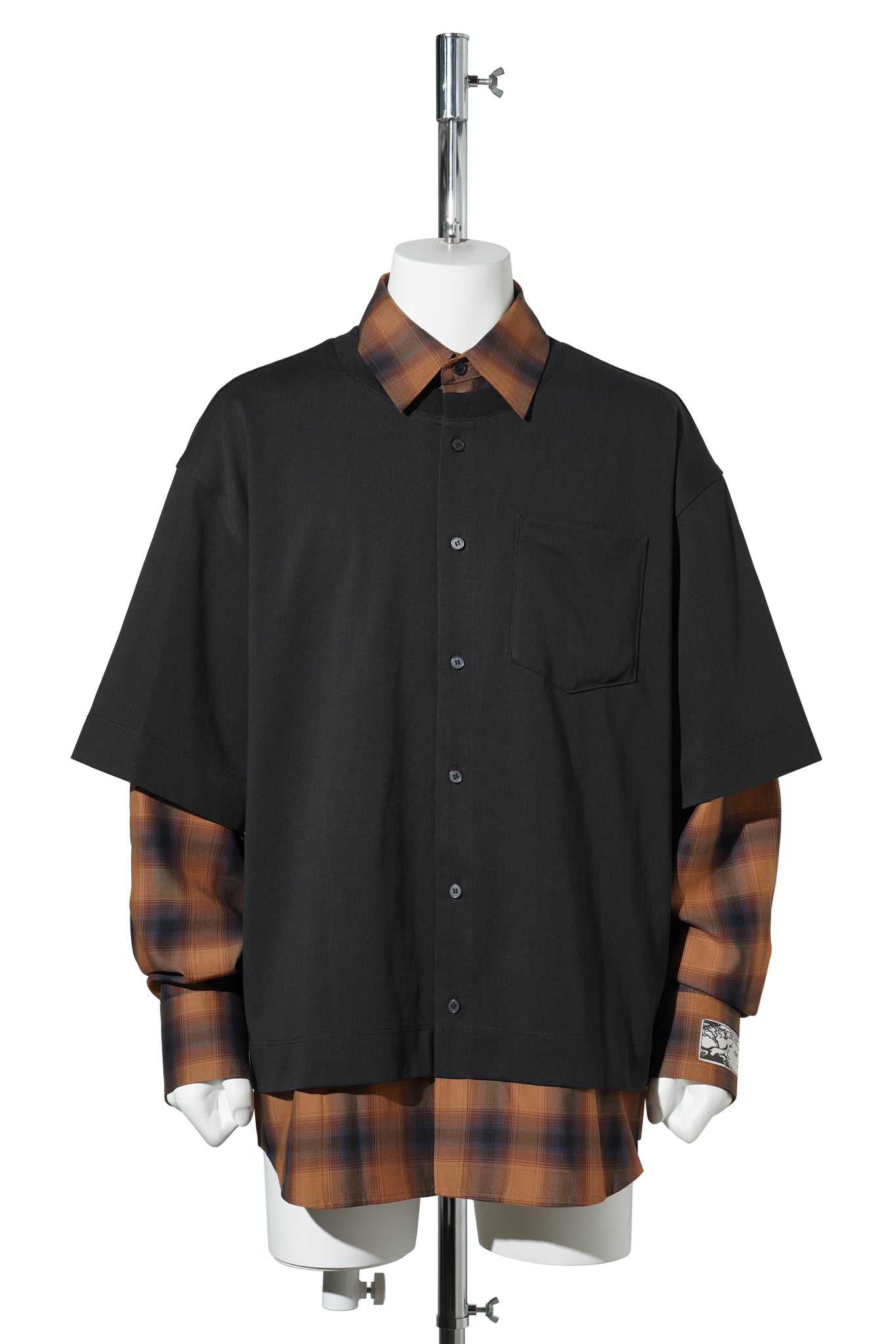 BLACK FLANNEL CHECK LAYERED SHIRT / BLACK