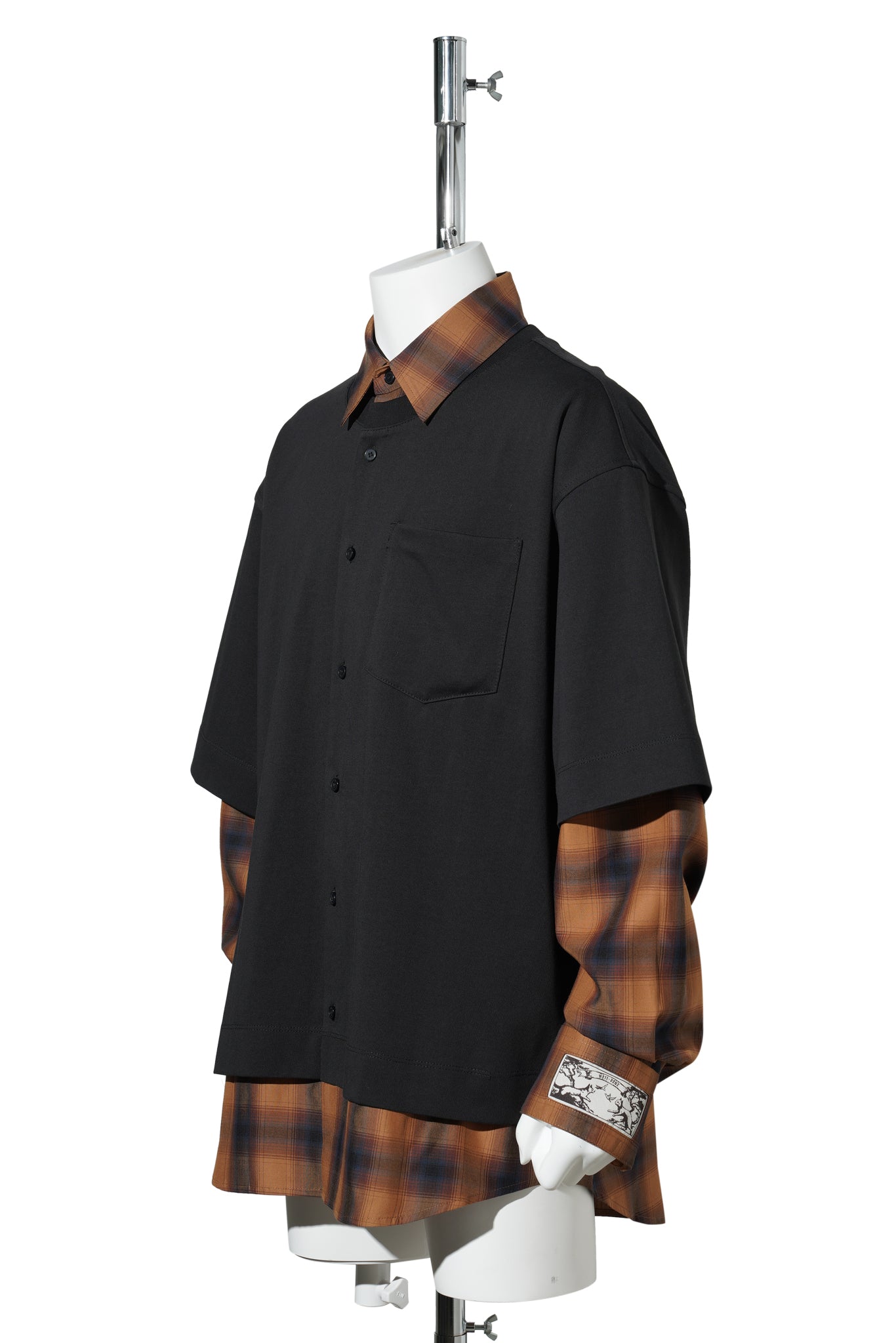BLACK FLANNEL CHECK LAYERED SHIRT / BLACK