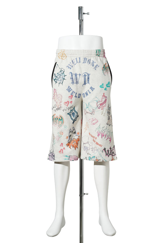 M/GREY DOODLE PRINTED SHORTS / M/GREY