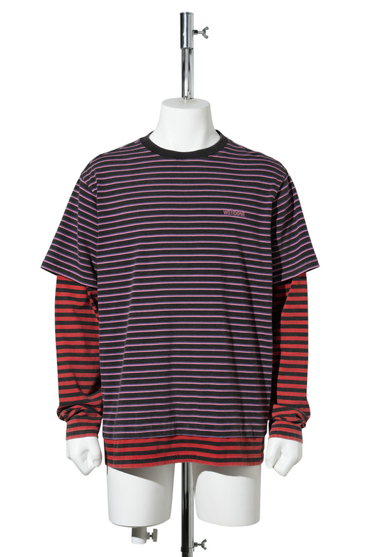 PINK STRIPE LAYERED LONG-SLEEVED T-SHIRT / PINK