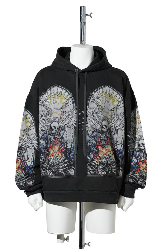 SKULL HOODED PULLOVER / COAL/MULTI