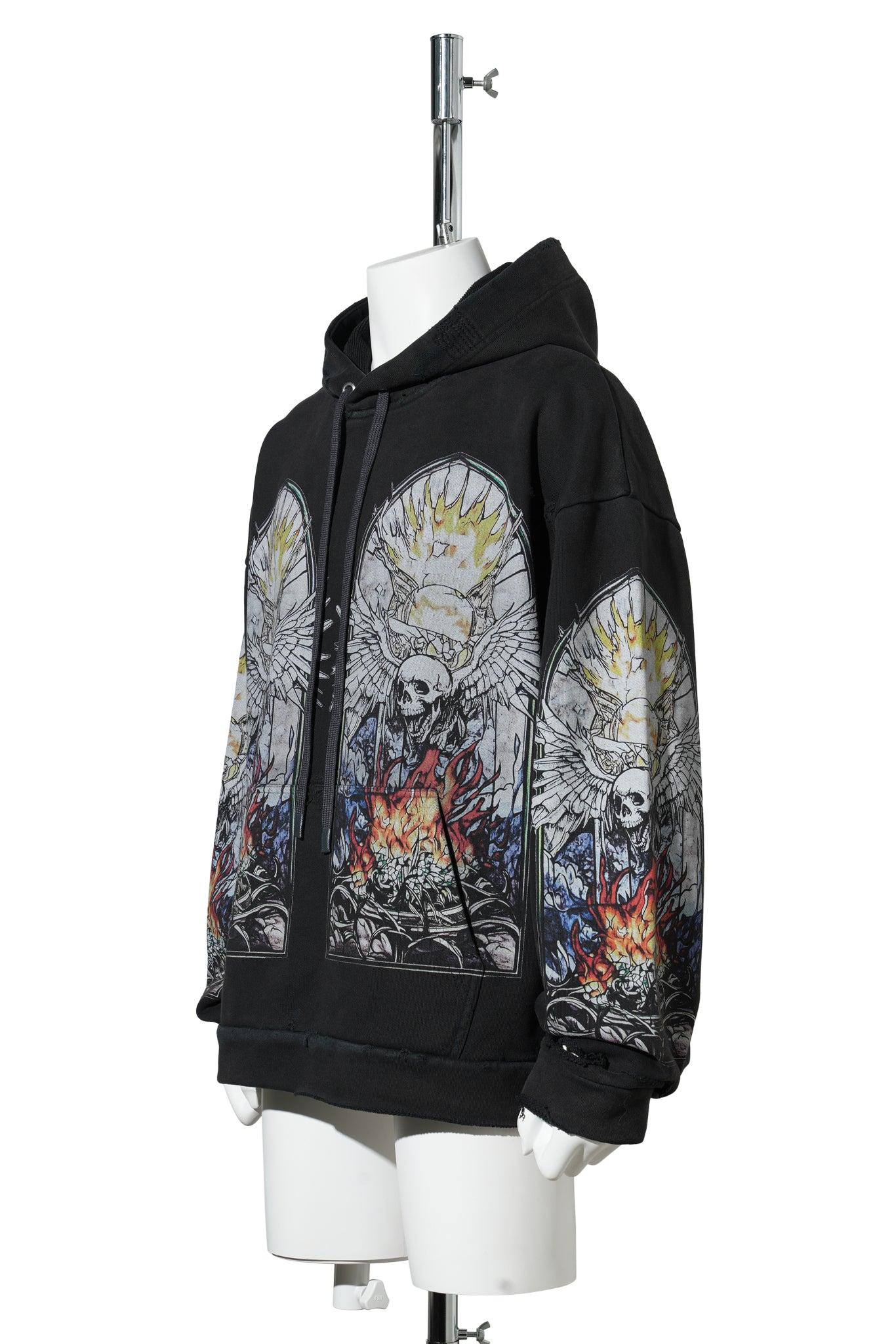SKULL HOODED PULLOVER / COAL/MULTI