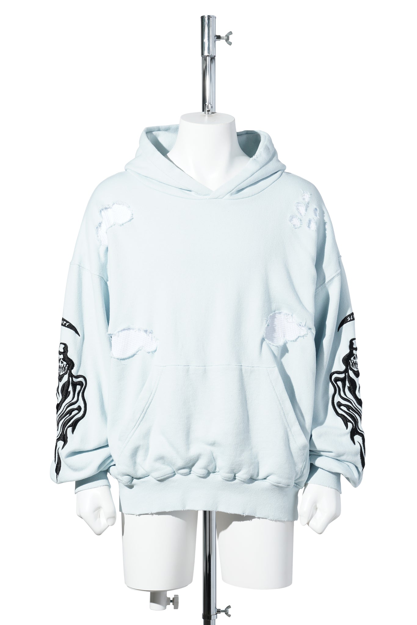 SERENITY REAPER DISTRESSED THERMAL LINED HOODIE / ICE GREY