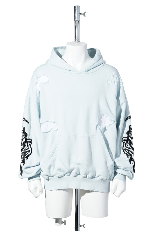 SERENITY REAPER DISTRESSED THERMAL LINED HOODIE / ICE GREY