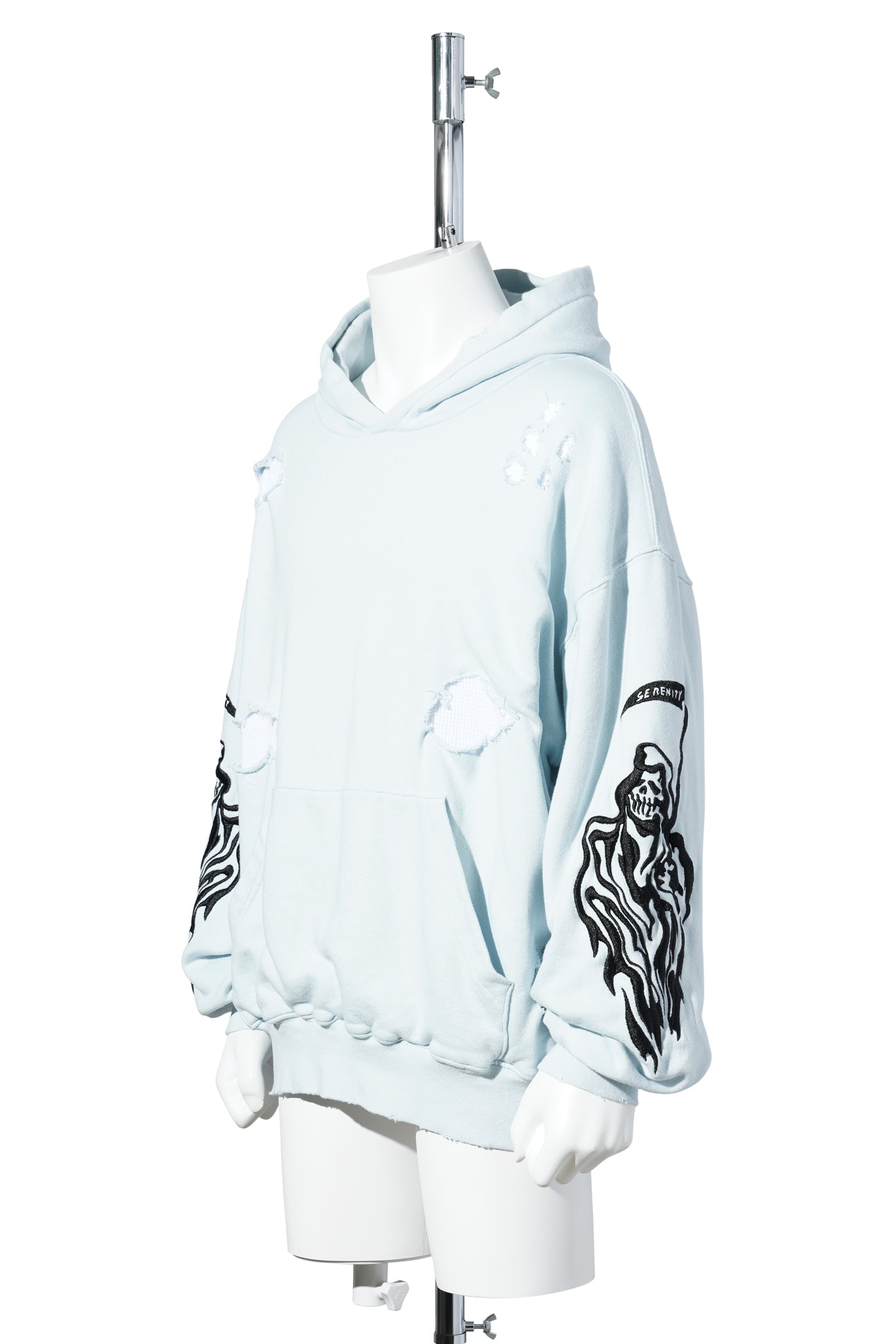 SERENITY REAPER DISTRESSED THERMAL LINED HOODIE / ICE GREY