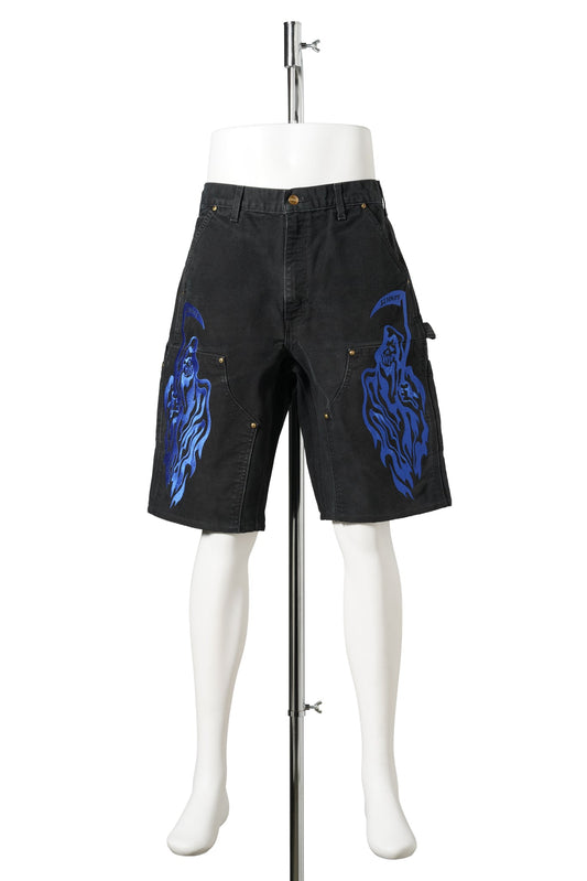 SERENITY VINTAGE CARHARTT DOUBLE KNEE SHORTS / BLACK/ROYAL BLUE