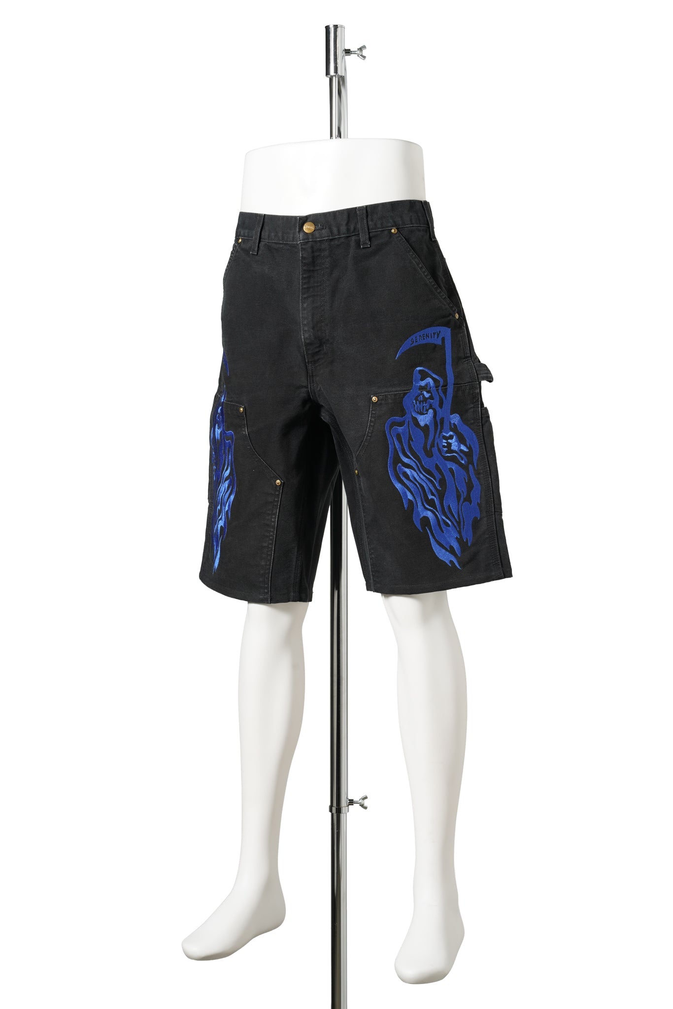 SERENITY VINTAGE CARHARTT DOUBLE KNEE SHORTS / BLACK/ROYAL BLUE