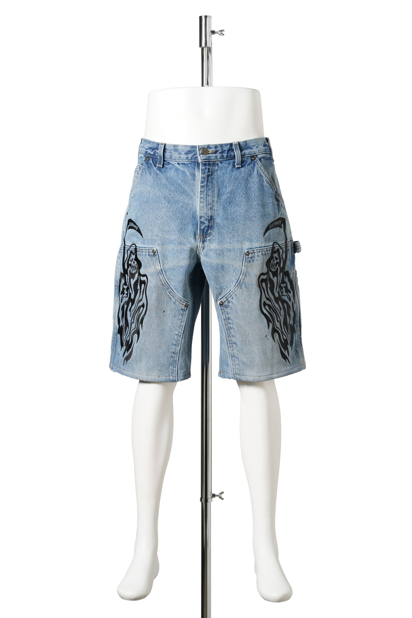 SERENITY VINTAGE CARHARTT DOUBLE KNEE SHORTS / BLUE DENIM/BLACK