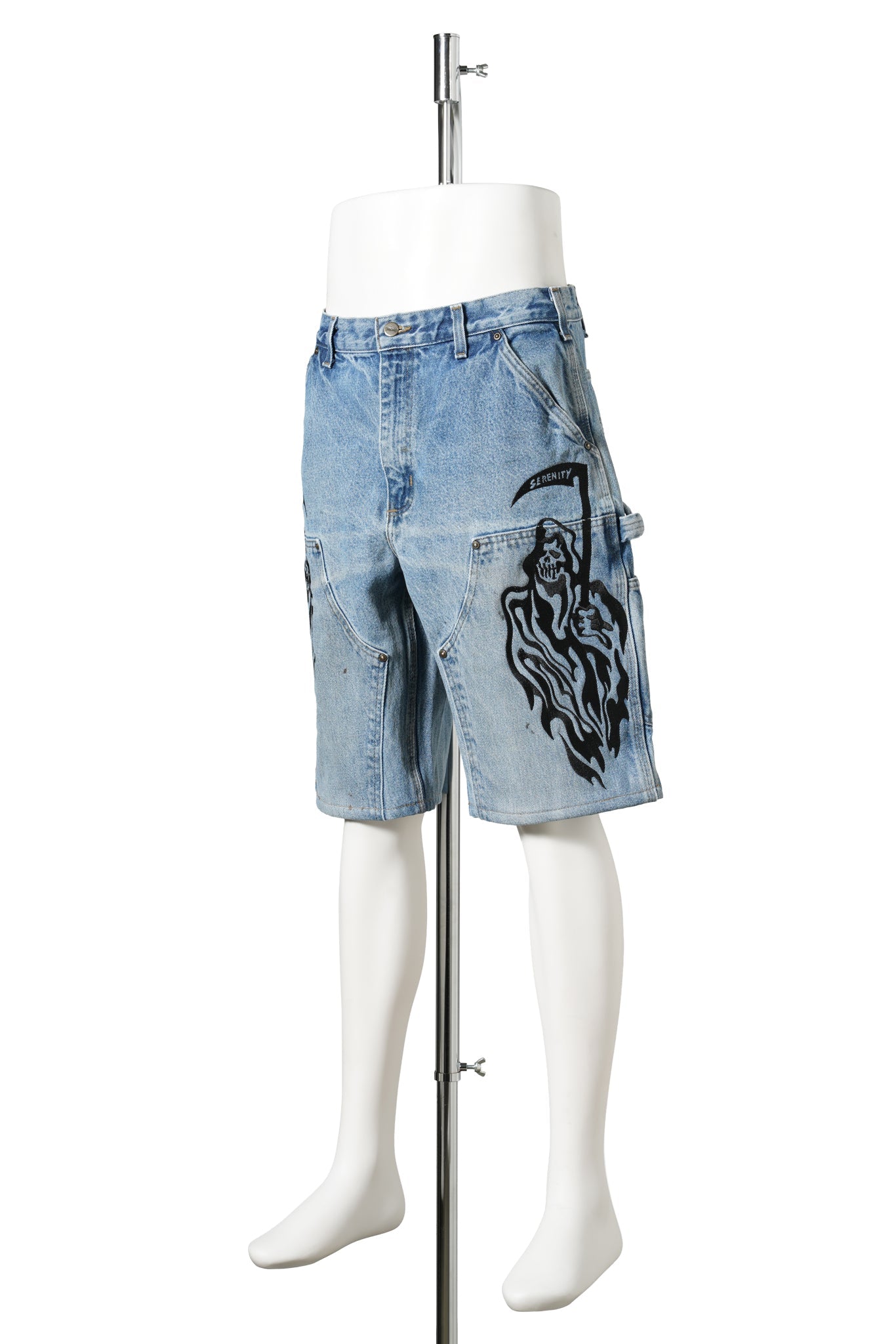 SERENITY VINTAGE CARHARTT DOUBLE KNEE SHORTS / BLUE DENIM/BLACK