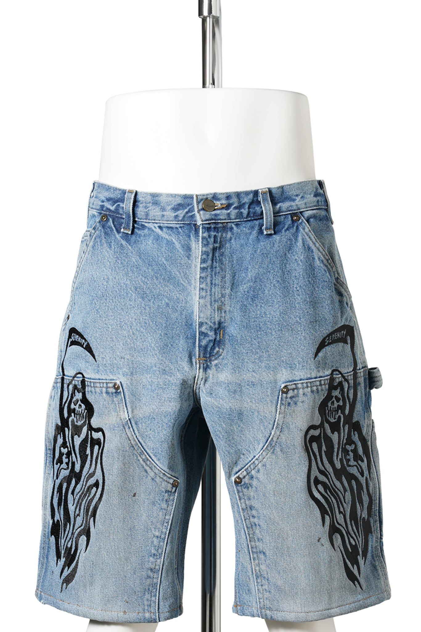 SERENITY VINTAGE CARHARTT DOUBLE KNEE SHORTS / BLUE DENIM/BLACK