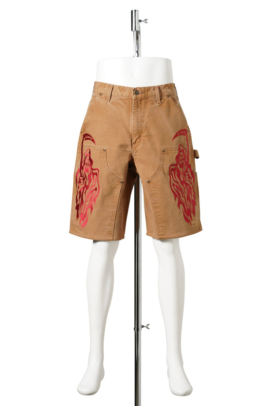 SERENITY VINTAGE CARHARTT DOUBLE KNEE SHORTS / TAN/CARDINAL
