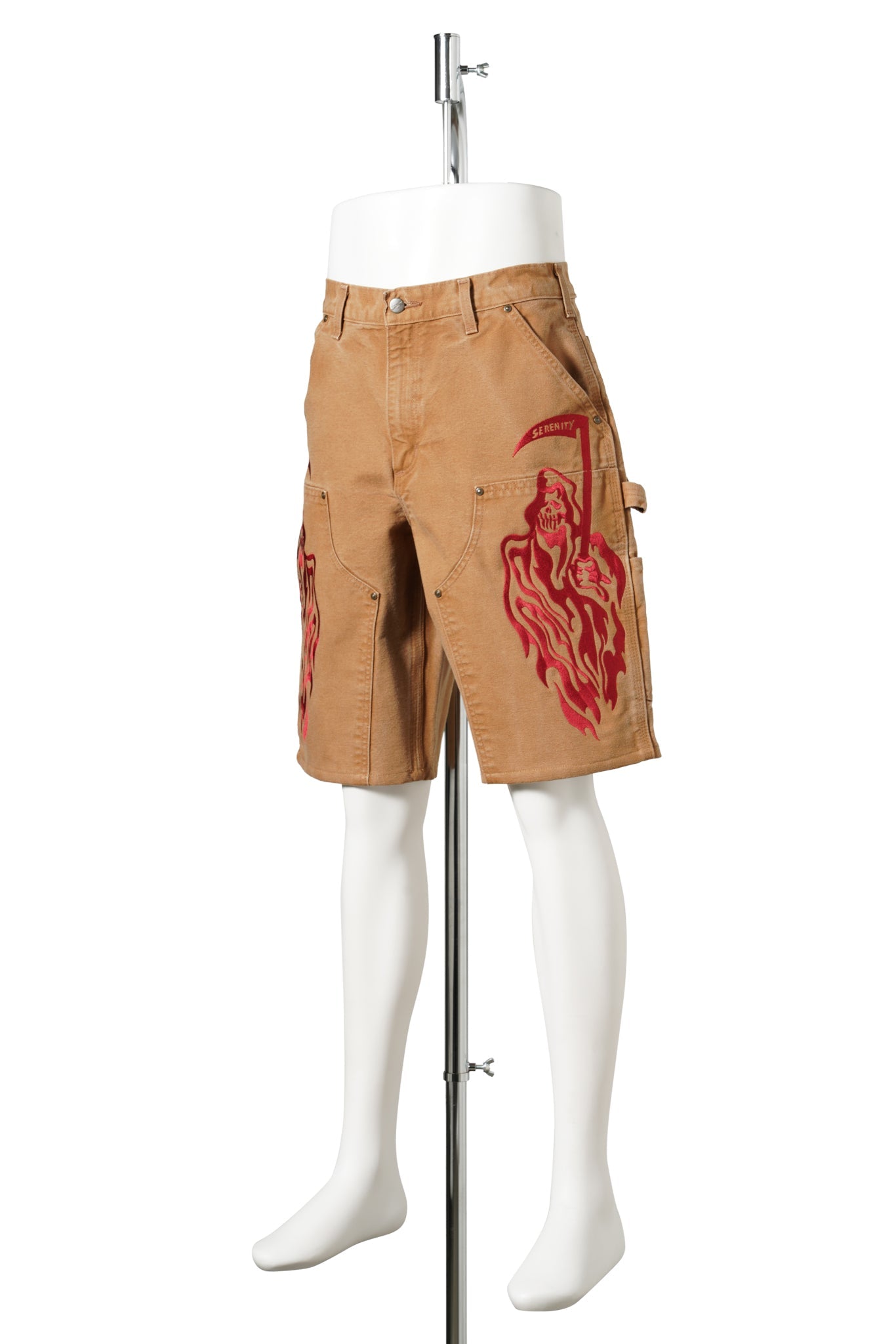 SERENITY VINTAGE CARHARTT DOUBLE KNEE SHORTS / TAN/CARDINAL