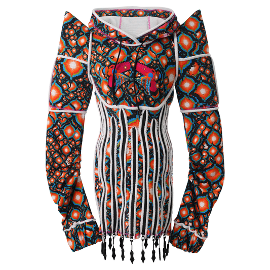 CORSET DRESS WITH POINTED SHOULDER / ORANGE