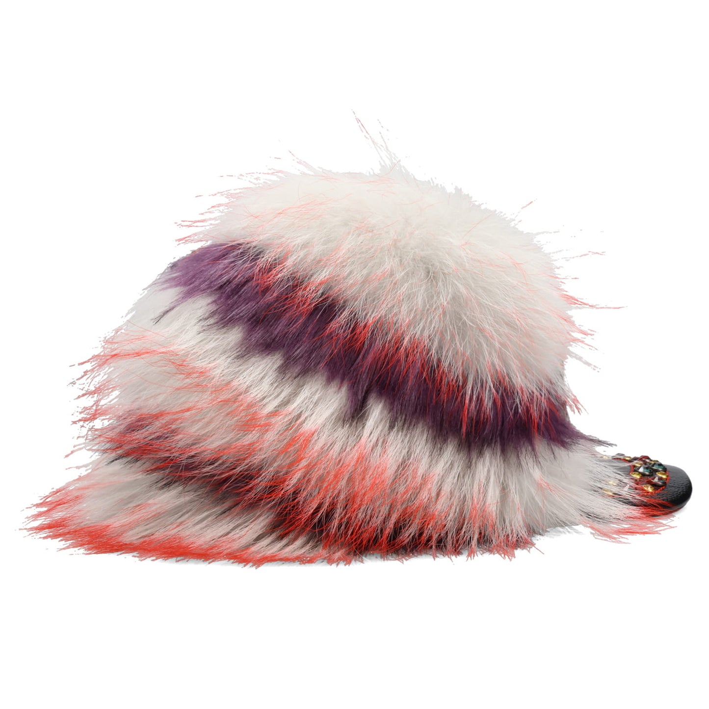 FAUX FUR & LEATHER BASEBALL HAT WITH CRYSTAL / BLACK