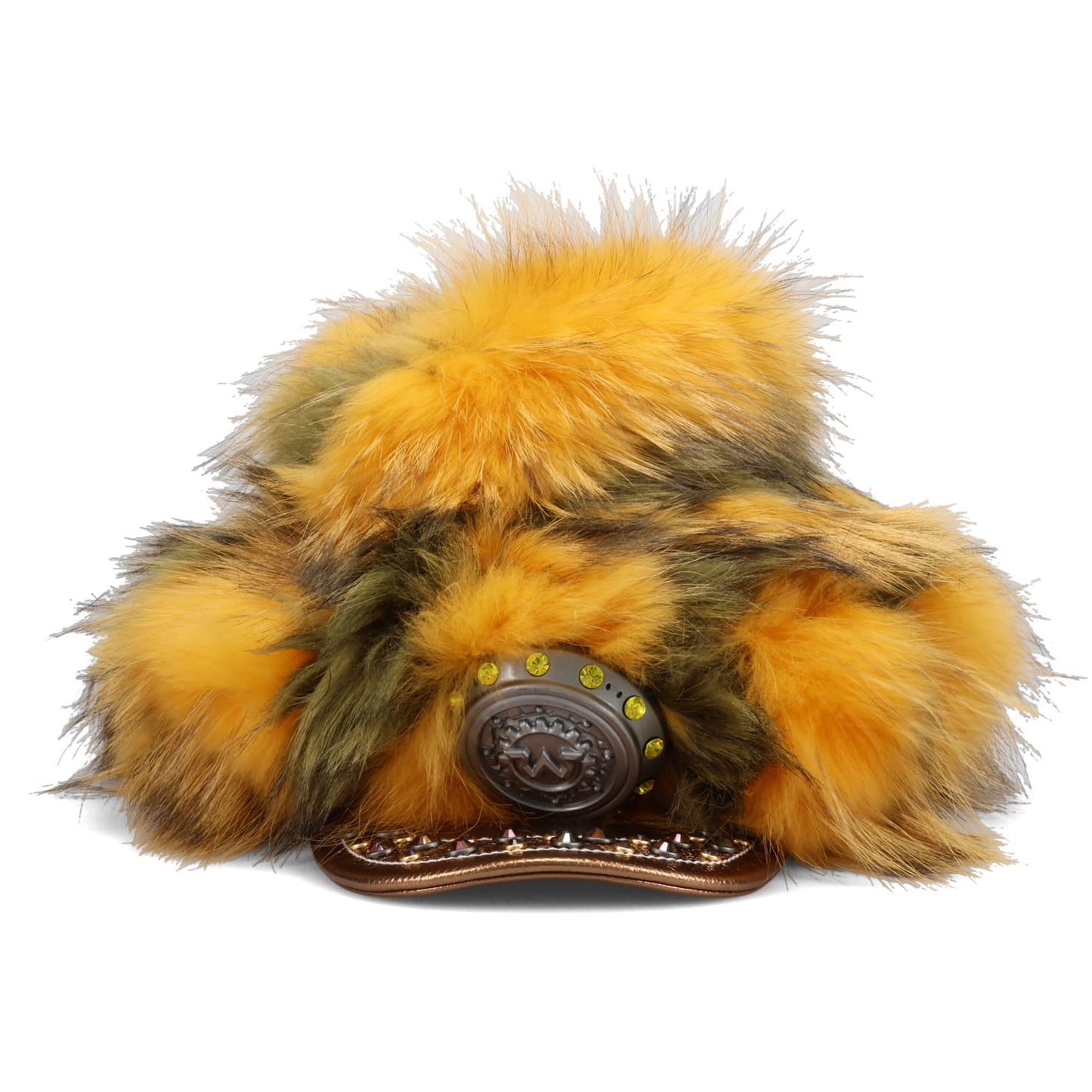 FAUX FUR HAT WITH CRYSTAL / YELLOW