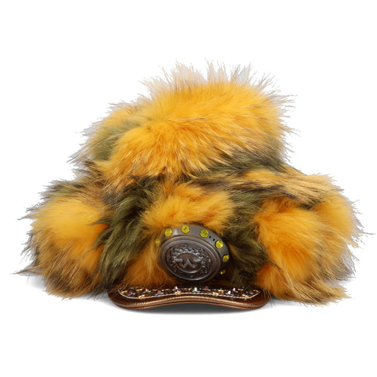 FAUX FUR HAT WITH CRYSTAL / YELLOW