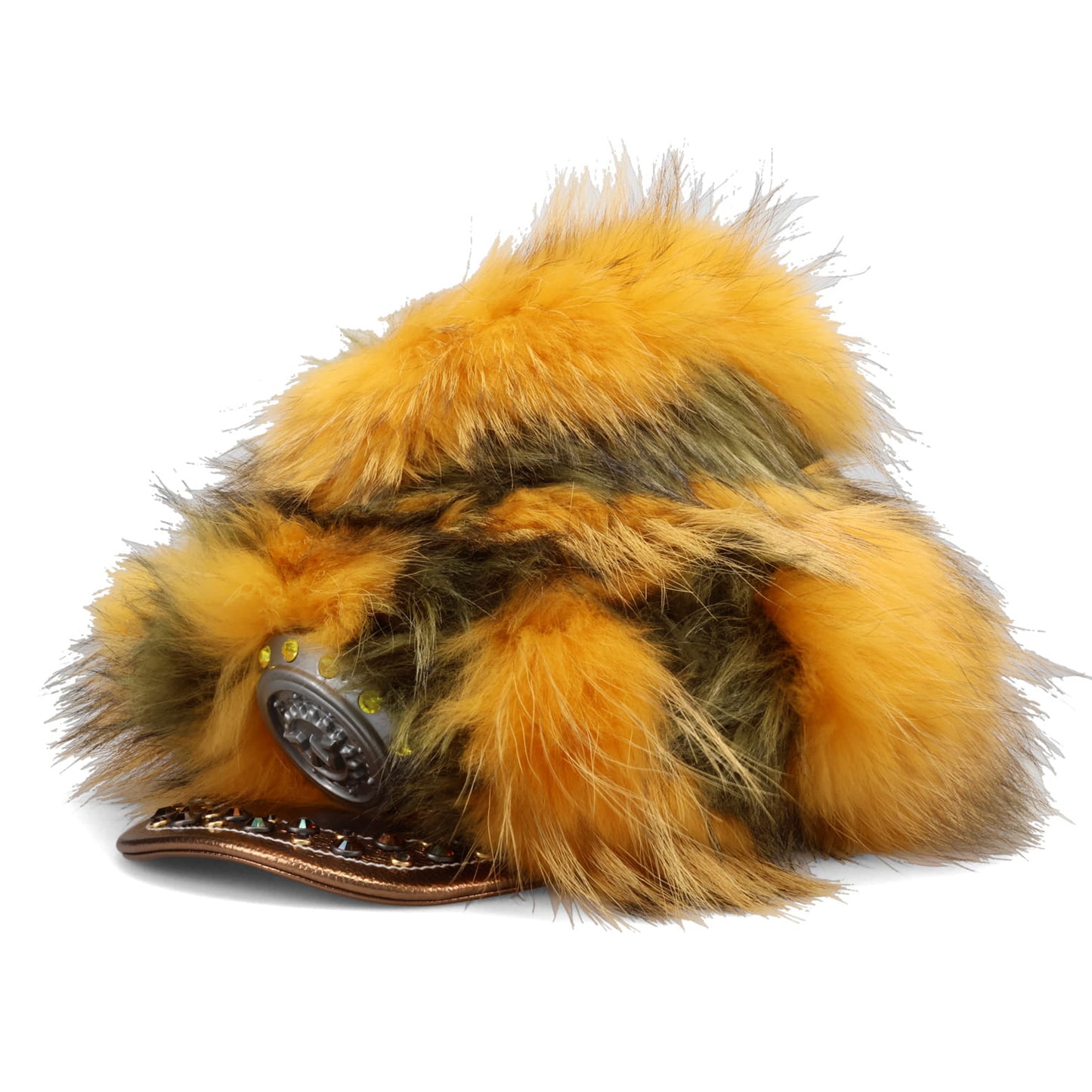 FAUX FUR HAT WITH CRYSTAL / YELLOW