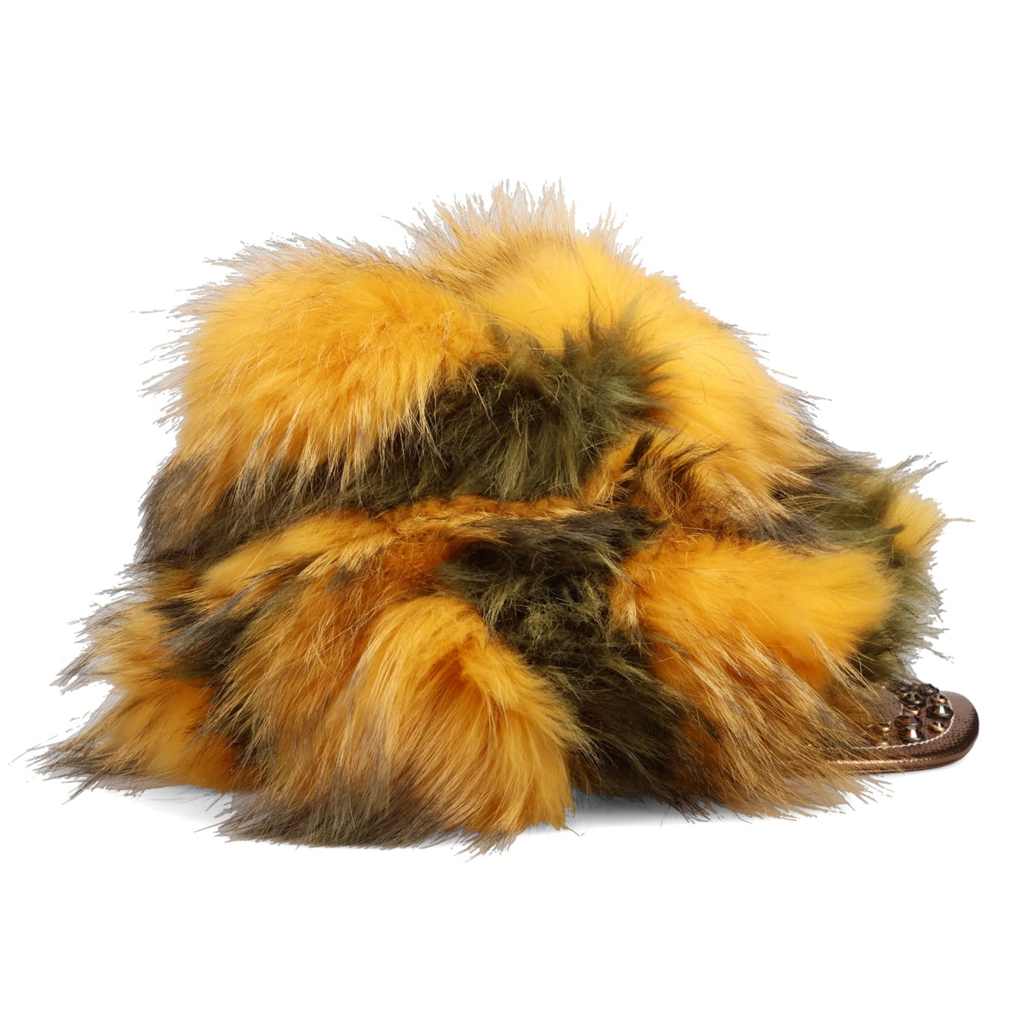 FAUX FUR HAT WITH CRYSTAL / YELLOW