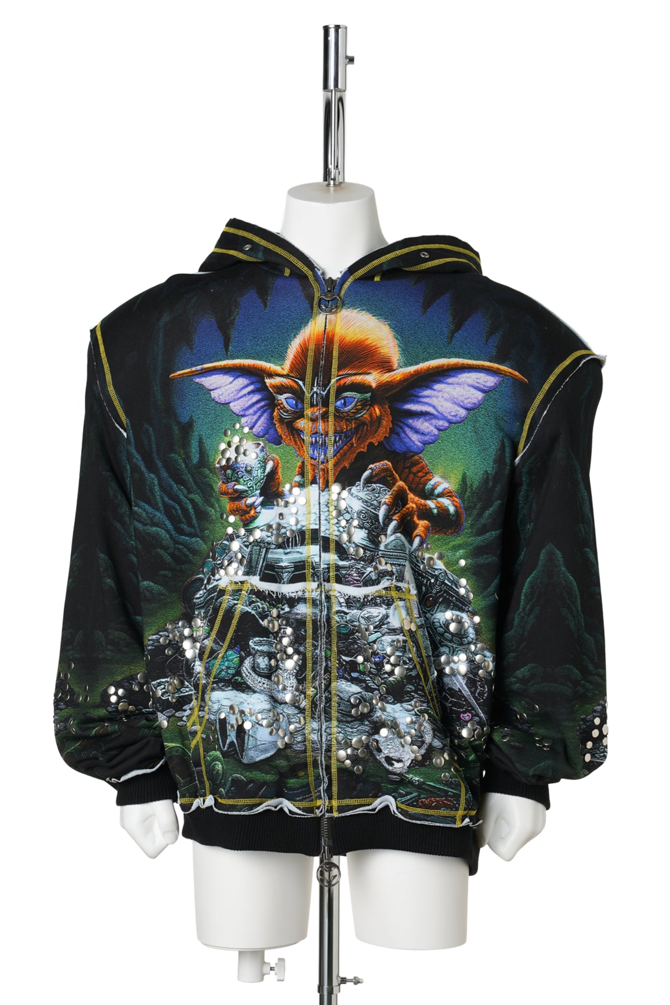 OVERSIZED STUD-ACCENTED HOODIE WITH SHOULDER PADS / DARK
