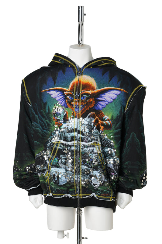 OVERSIZED STUD-ACCENTED HOODIE WITH SHOULDER PADS / DARK