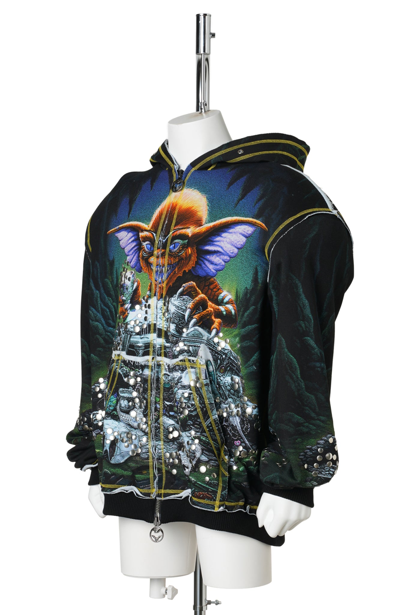 OVERSIZED STUD-ACCENTED HOODIE WITH SHOULDER PADS / DARK