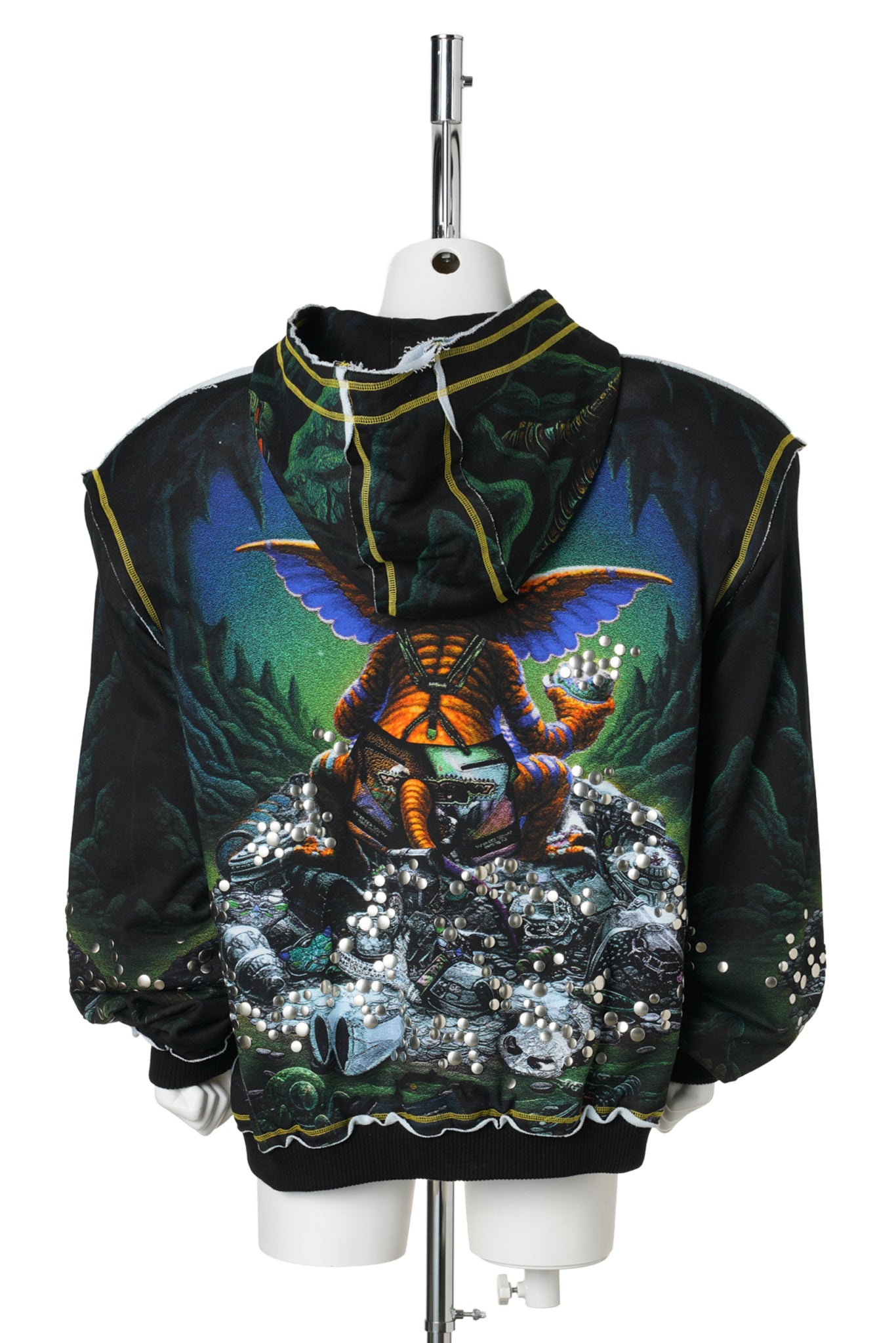 OVERSIZED STUD-ACCENTED HOODIE WITH SHOULDER PADS / DARK