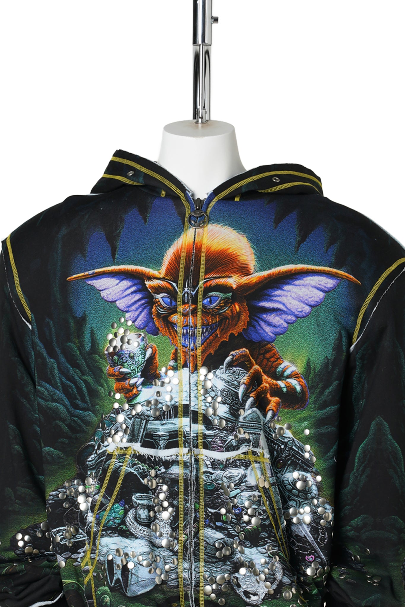 OVERSIZED STUD-ACCENTED HOODIE WITH SHOULDER PADS / DARK