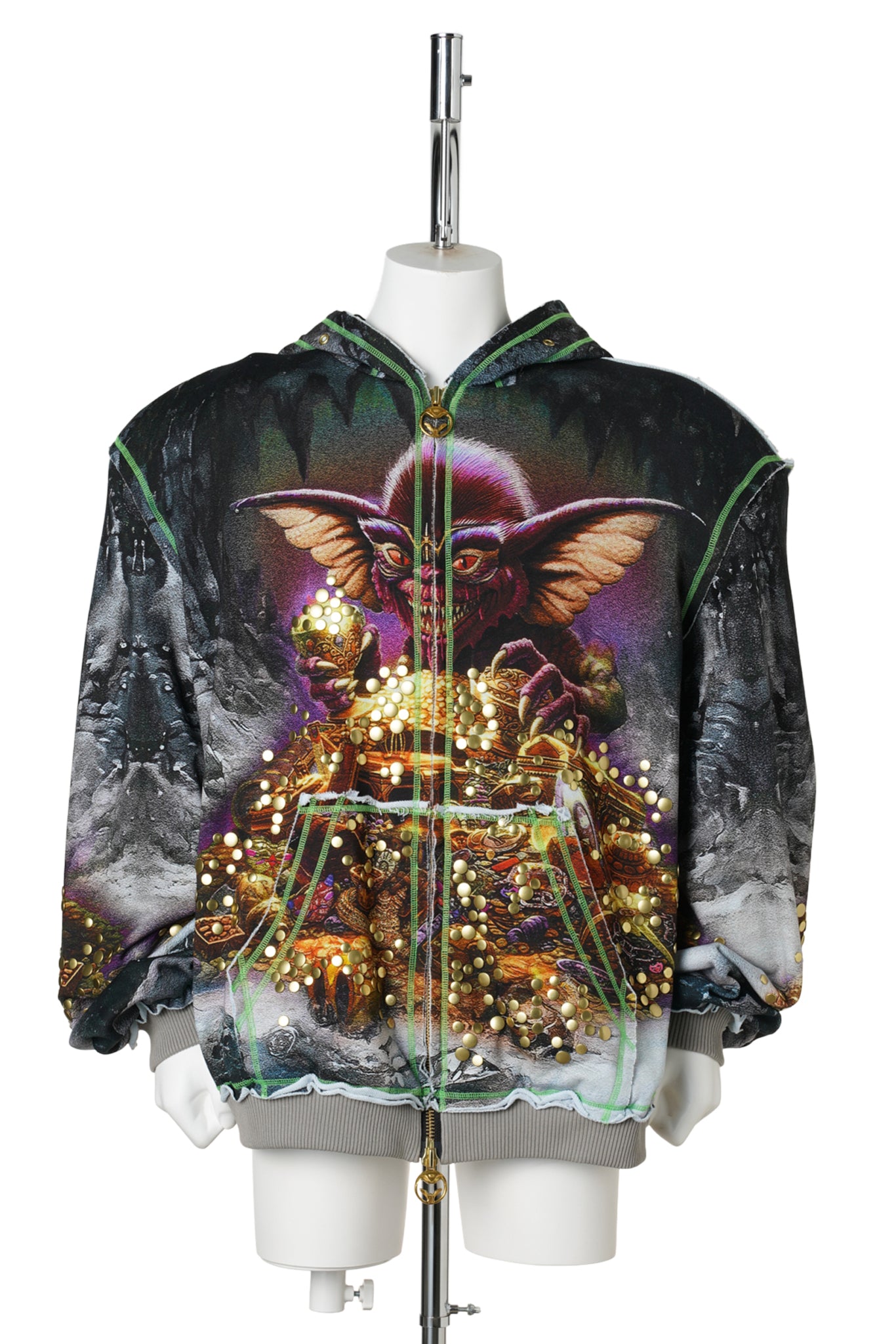 OVERSIZED STUD-ACCENTED HOODIE WITH SHOULDER PADS / LIGHT