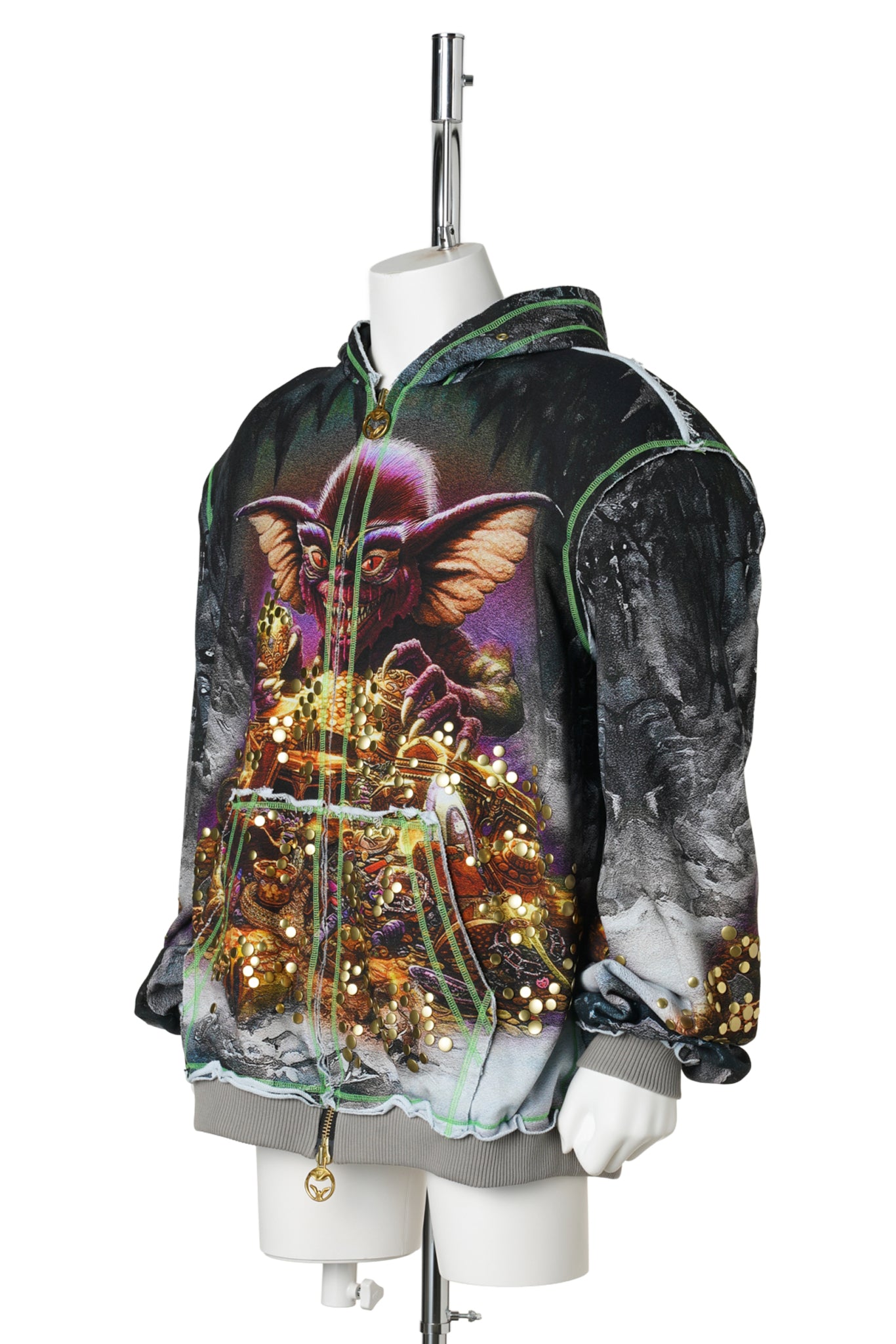 OVERSIZED STUD-ACCENTED HOODIE WITH SHOULDER PADS / LIGHT