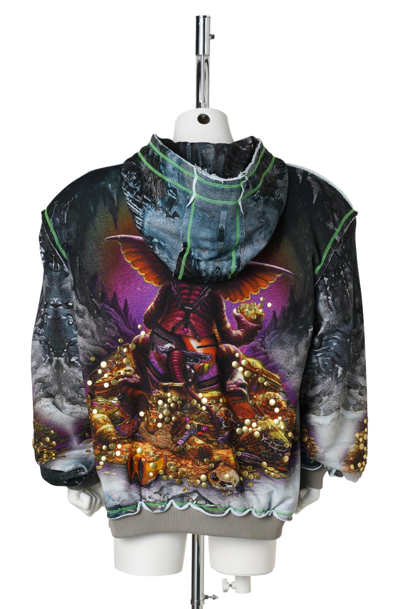 OVERSIZED STUD-ACCENTED HOODIE WITH SHOULDER PADS / LIGHT