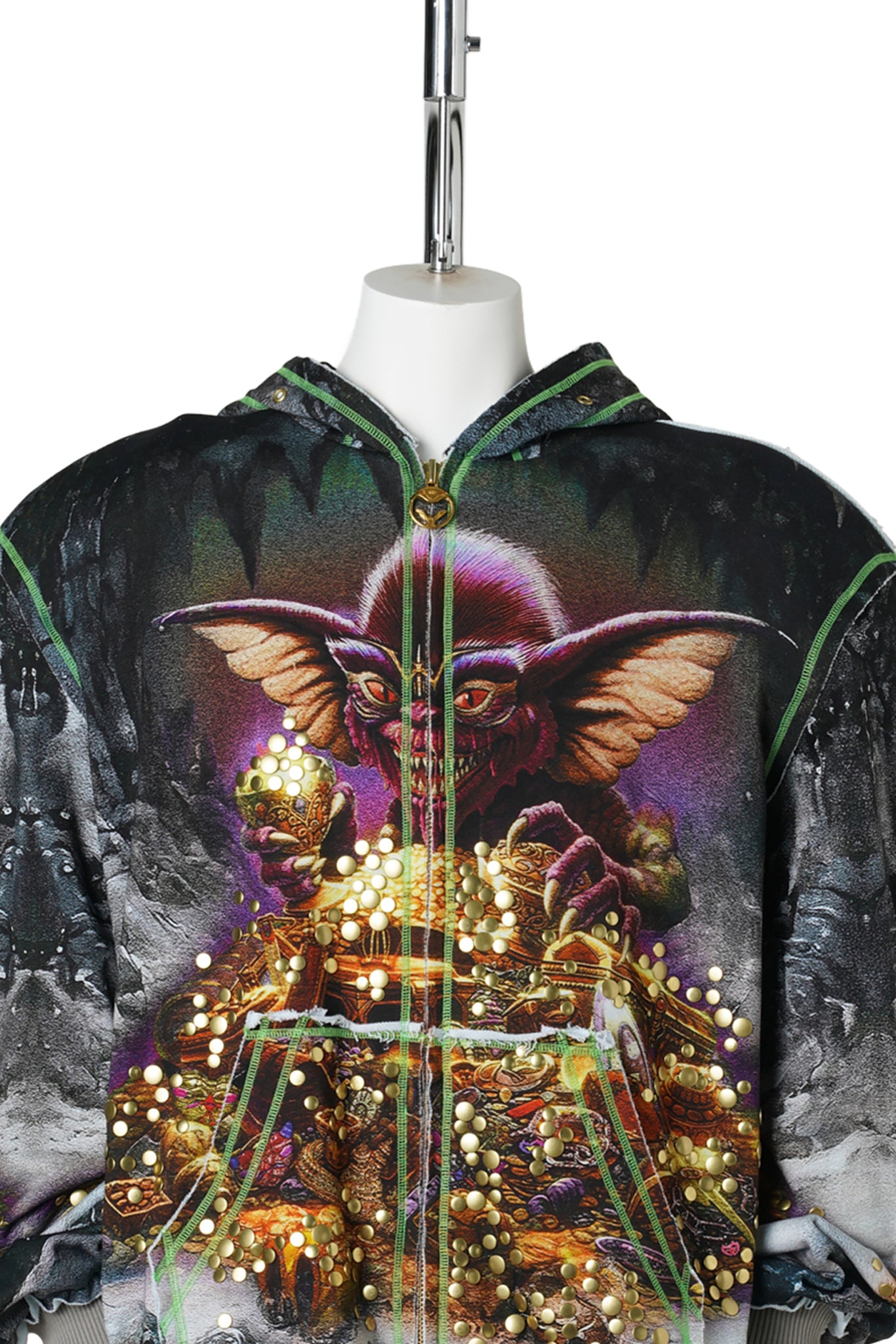 OVERSIZED STUD-ACCENTED HOODIE WITH SHOULDER PADS / LIGHT