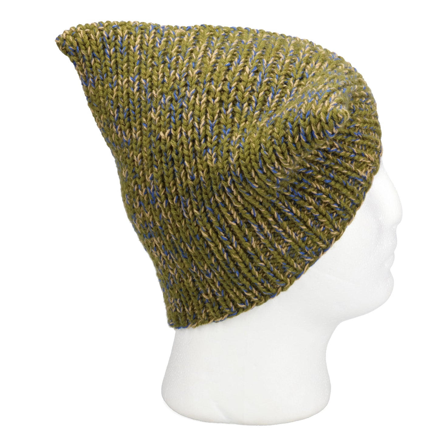 HAND KNITTED THORN BEANIE / KHAKI/BLUE