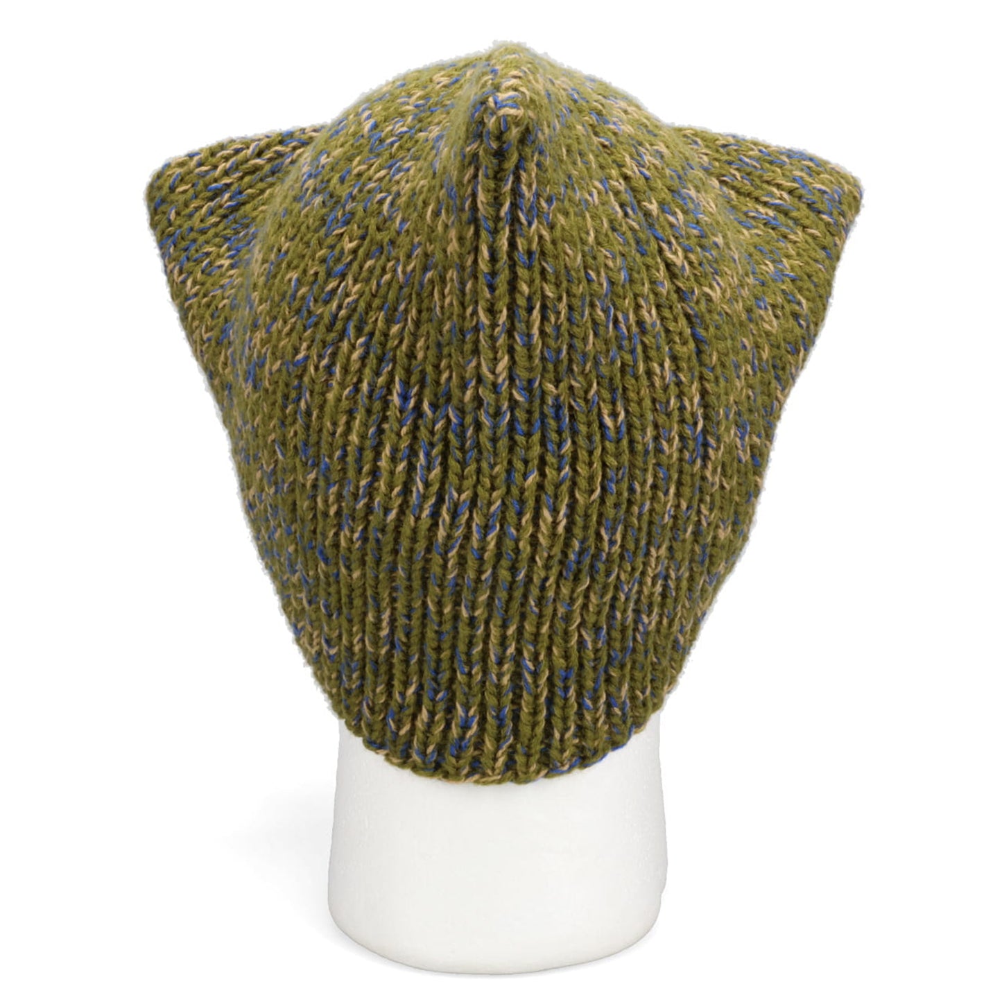 HAND KNITTED THORN BEANIE / KHAKI/BLUE