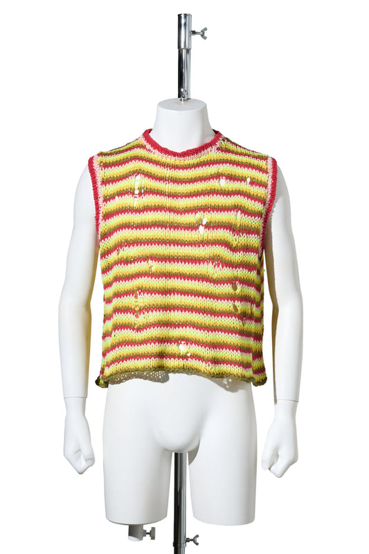 HAND-KNITTED VEST / RED STRIPE