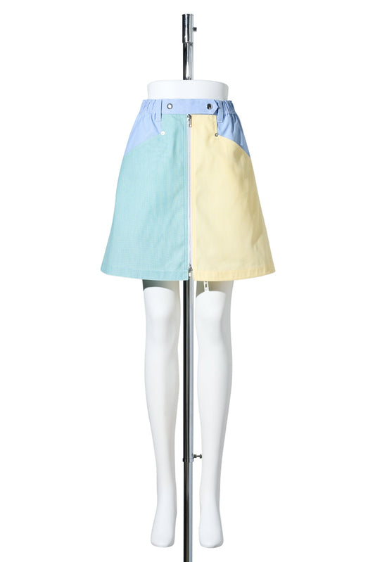 PACTHWORK SKIRT / YELLOW GREEN/BLUE