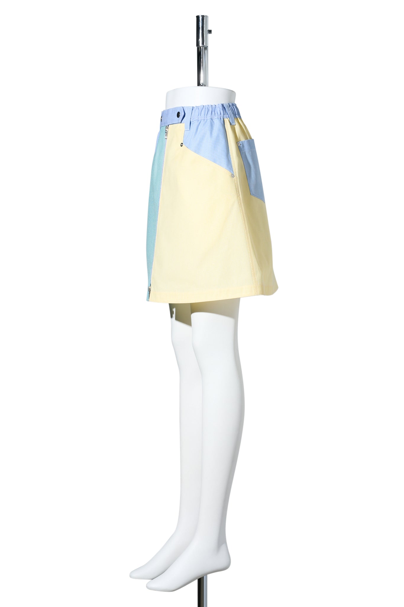 PACTHWORK SKIRT / YELLOW GREEN/BLUE