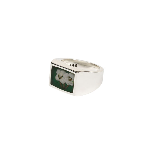 SIGNET RING WITH FLOWER/GREEN / SILVER