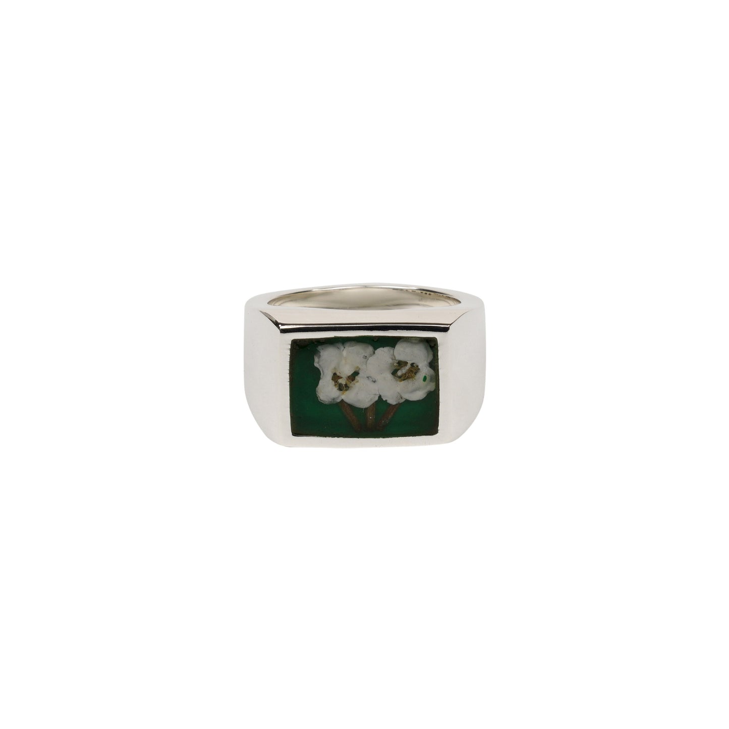 SIGNET RING WITH FLOWER/GREEN / SILVER